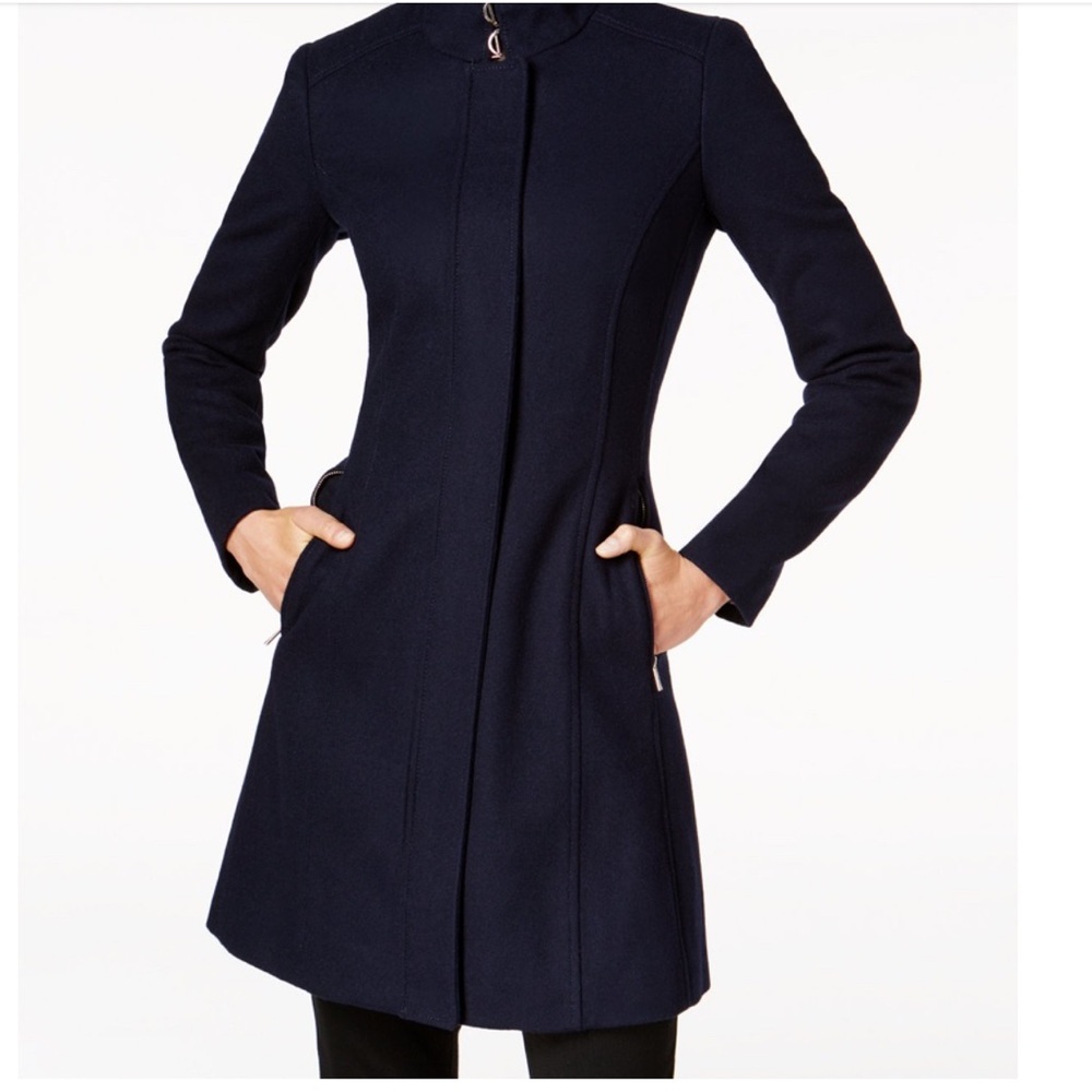 Calvin Klein Women's Navy Buckled Stand-Collar “Walker” Coat
